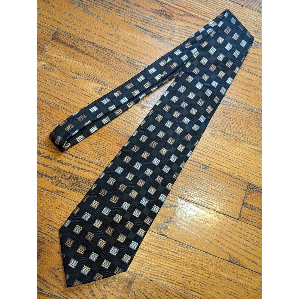 BURMA BIBAS Smooth Silk Blue Geometric Earth‎ Tones Men's Tie ITALY